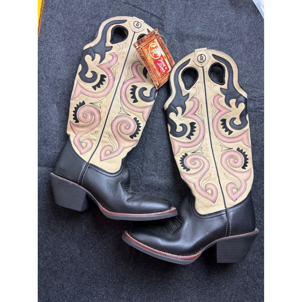 Tony Lama 3R Bella Buckaroo Boots Black Tan Pink Womens 6.5B RR2012L NWT